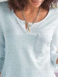 Blue Casual Crew Neck Plain Cotton-Blend Shirts & Tops