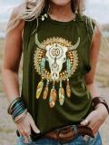 Round Neck Sleeveless Bull Head Print Casual Top