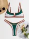 Retro Color Block V Notch Bikini