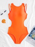Solid Cutout One-Piece Swimwear