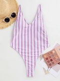 Striped Print One-Piece Swimwear
