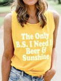 Pink Sleeveless Letter Round Neck Tops