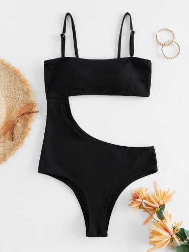 Solid Cut Out One-Piece Swimwear
