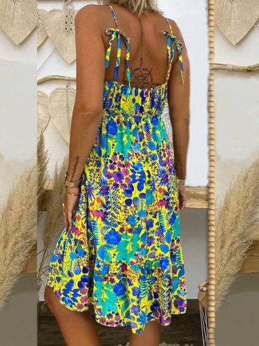 Spaghetti Floral-print Casual Dresses
