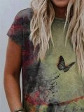 Multicolor Short Sleeve Ombre/tie-Dye Floral-Print Shirts & Tops