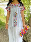 Polyester Cotton Short Sleeve Crew Neck Casual Dresses