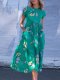 Casual Short Sleeve Cotton-Blend Floral Dresses