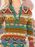 Long Sleeve V Neck Tribal Casual Shirts & Tops