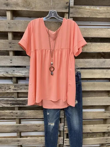Basic Plain V Neck Shift Shirt & Top