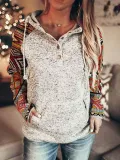 Ladies Retro Western Print Casual Hoodie