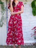 Floral Short Sleeve Floral-Print V Neck Dresses