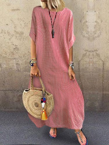 Stripes Round Neck Holiday Casual Half Sleeve Dresses