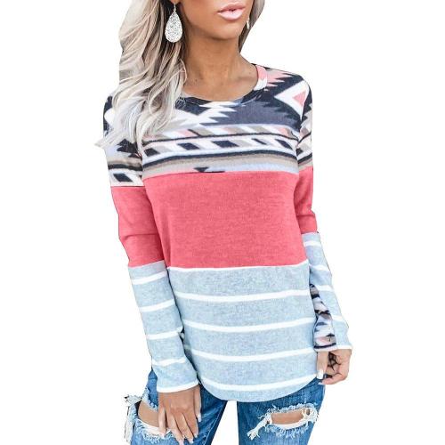 Multicolors Casual Round Neck Cotton-Blend Shirts & Tops