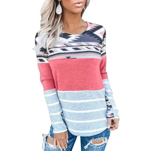 Multicolors Casual Round Neck Cotton-Blend Shirts & Tops