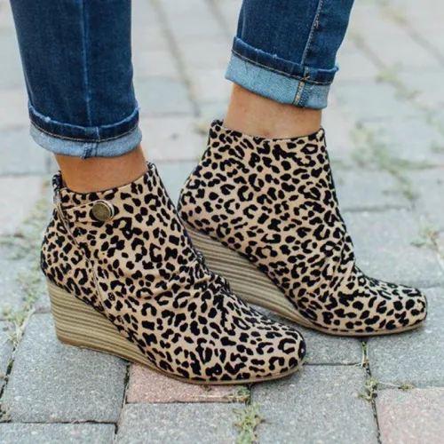 Artificial Leather Button Block Heel Boots