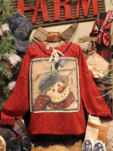Retro Christmas Snowman Long Sleeve Sweatshirt