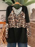 Black Cotton-Blend Casual Crew Neck Leopard Shirts & Tops