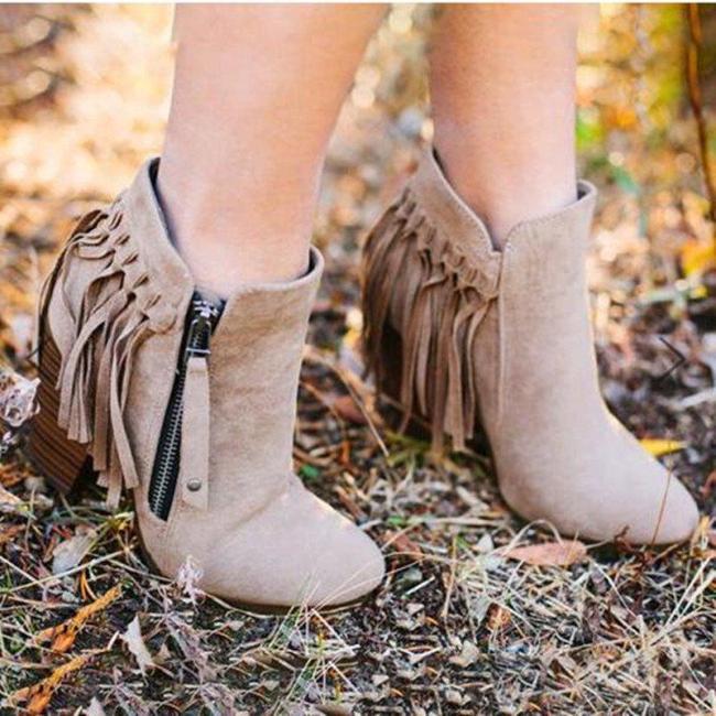Winter Block Heel Leather Boots