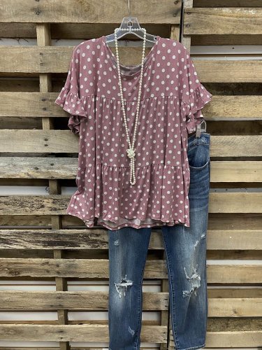 Ruffled Crew Neck A-Line Lady Shirt & Top