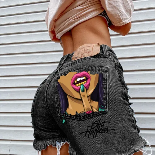 Fashion Wash Blue Jeans shorts gold tooth