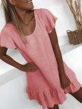 Plus Size Casual U-Neck Solid Short Sleeve Mini Dresses