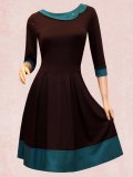 Coffee Crew Neck Casual Plus Size Dresses