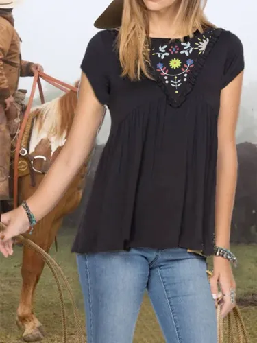 Black Floral Vintage Jersey Shift Shirts & Tops
