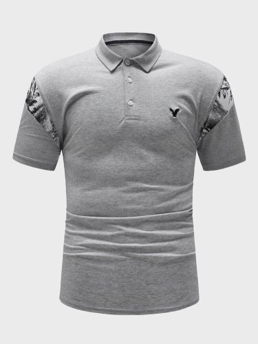 Men's solid color stitching casual POLO shirt
