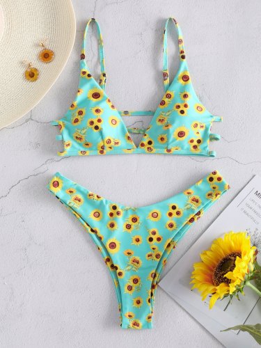 Sunflower Print Straps Cami Bikini