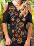 Floral Short Sleeve V Neck Jersey Dresses
