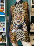 Tiger Leopard Floral-Print Long Sleeve Boho Shirts & Tops