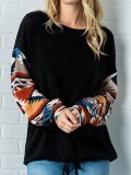 Plus Size Cotton-Blend Tribal Long Sleeve Vintage Shirts & Tops