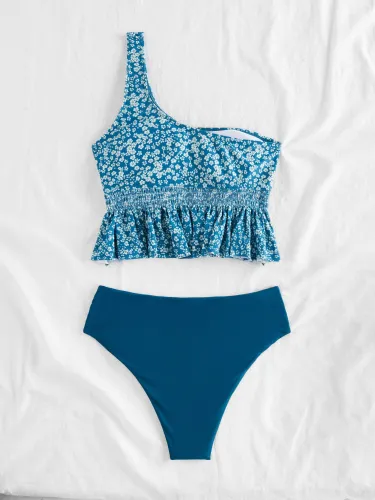 Floral Printed One Shoulder Bikini