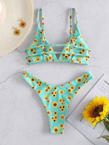 Sunflower Print Straps Cami Bikini