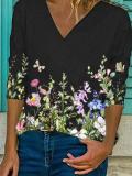 Floral-Print Long Sleeve Casual Shirts & Tops