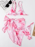 Printed Side Knot Three Piece Bikini Swimsuit