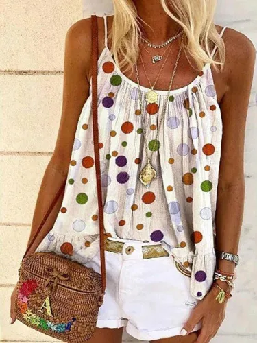 V Neck Polka Dots Shift Vests