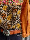 Cotton-Blend Leopard Long Sleeve Shirts & Tops