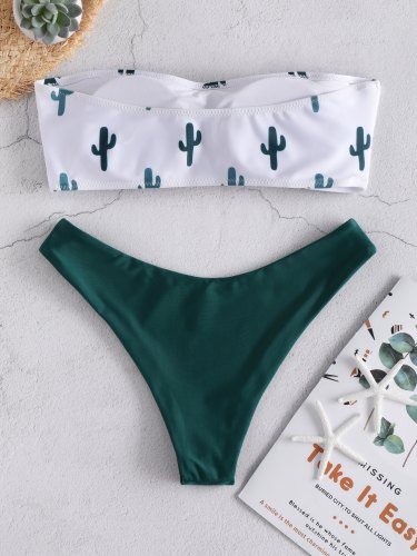 Cactus Pattern Bandeau Bikini