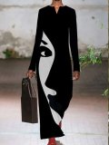 Printed Casual Long Sleeve Cotton-Blend Dresses