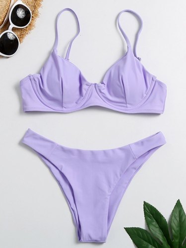 Solid Spaghetti Strap Underwire Bikini
