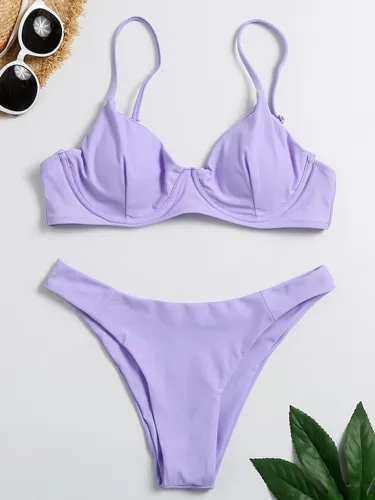 Solid Spaghetti Strap Underwire Bikini