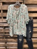 Feather Heart Print Casual Top