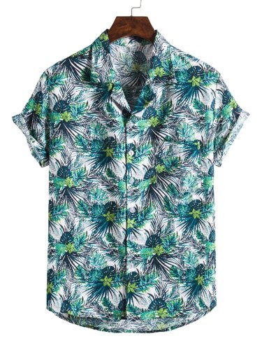 Men's Floral Leaf Print Short Sleeve Shirt