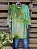 Green Field Ombre/tie-Dye Half Sleeve Pastoral Shirts & Tops