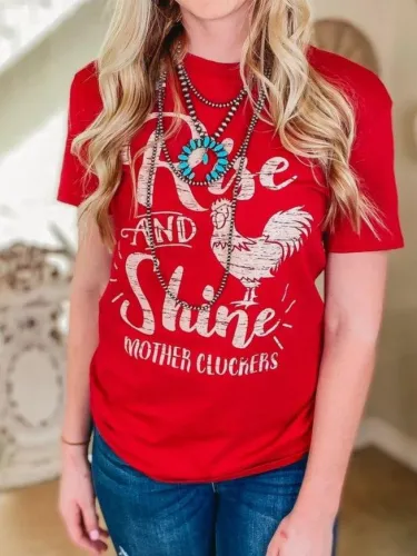 Crew Neck Short Sleeve Animal Shirts & Tops