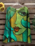Casual Abstract Cotton Crew Neck Shirts & Tops