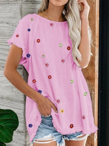 Cotton-Blend Casual Floral Printed Shirts & Tops
