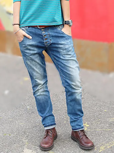 Button Down Pockets Denim Pants Jeans