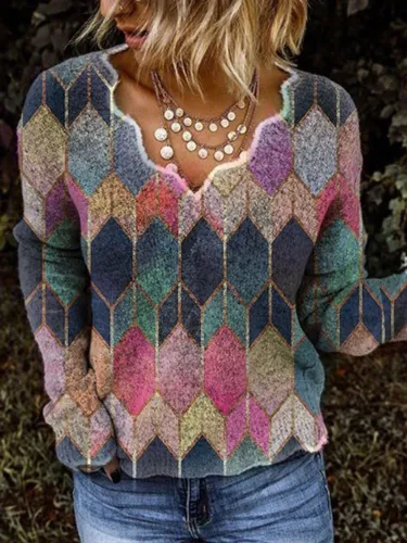 Simple & Basic Floral-Print Shift Long Sleeve Sweater